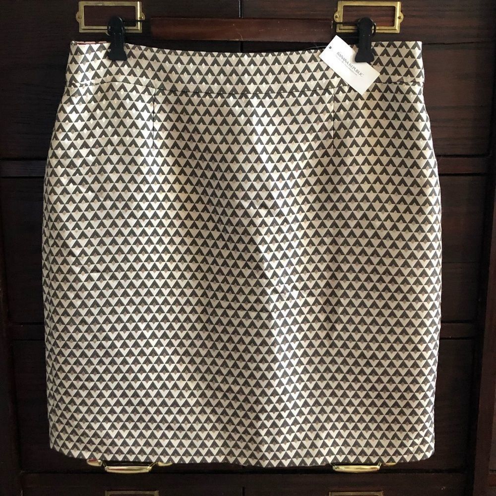 Banana Republic Black/Taupe/Gold Diamond Skirt -14